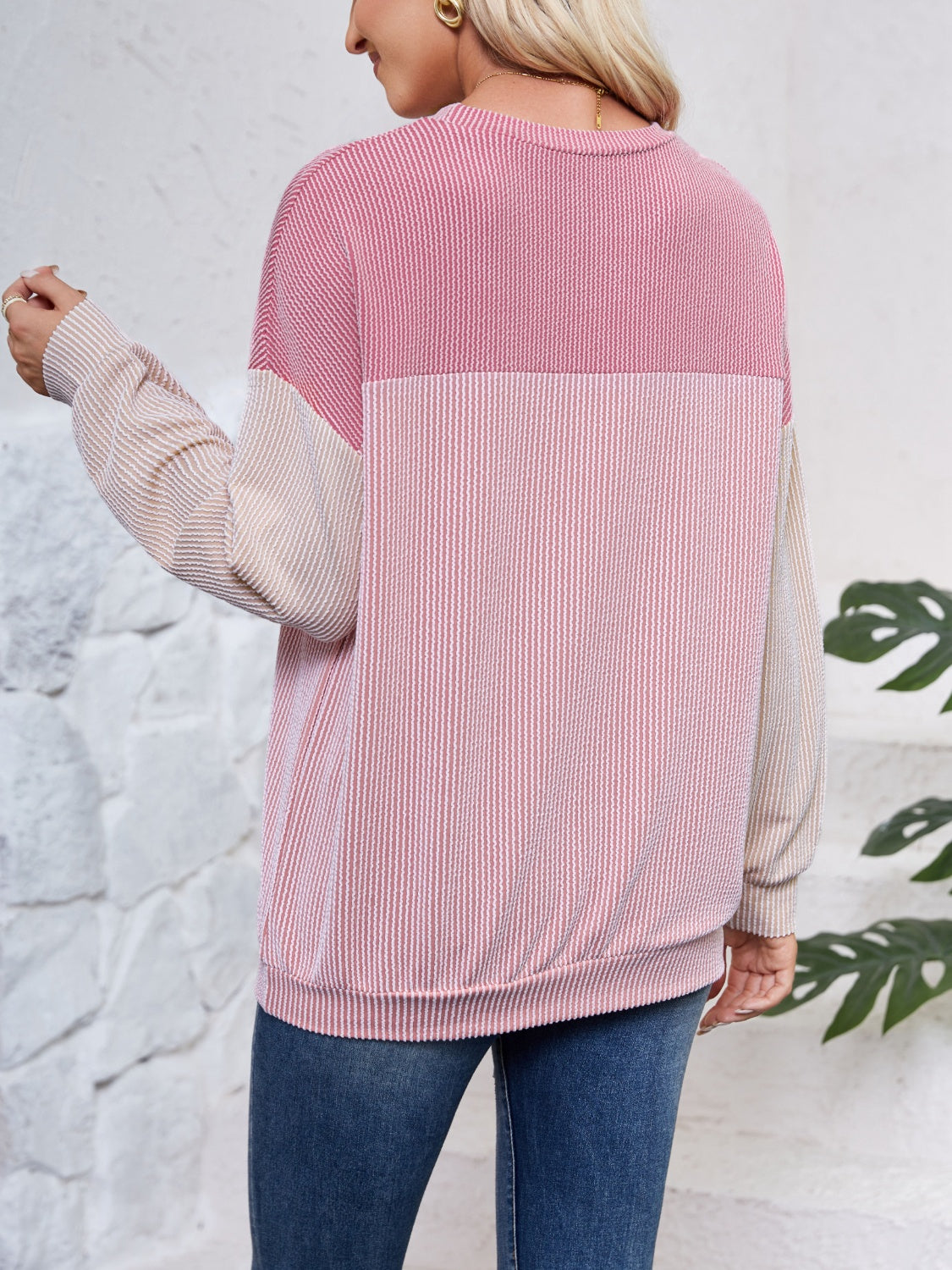 Color Block Round Neck Long Sleeve Sweatshirt