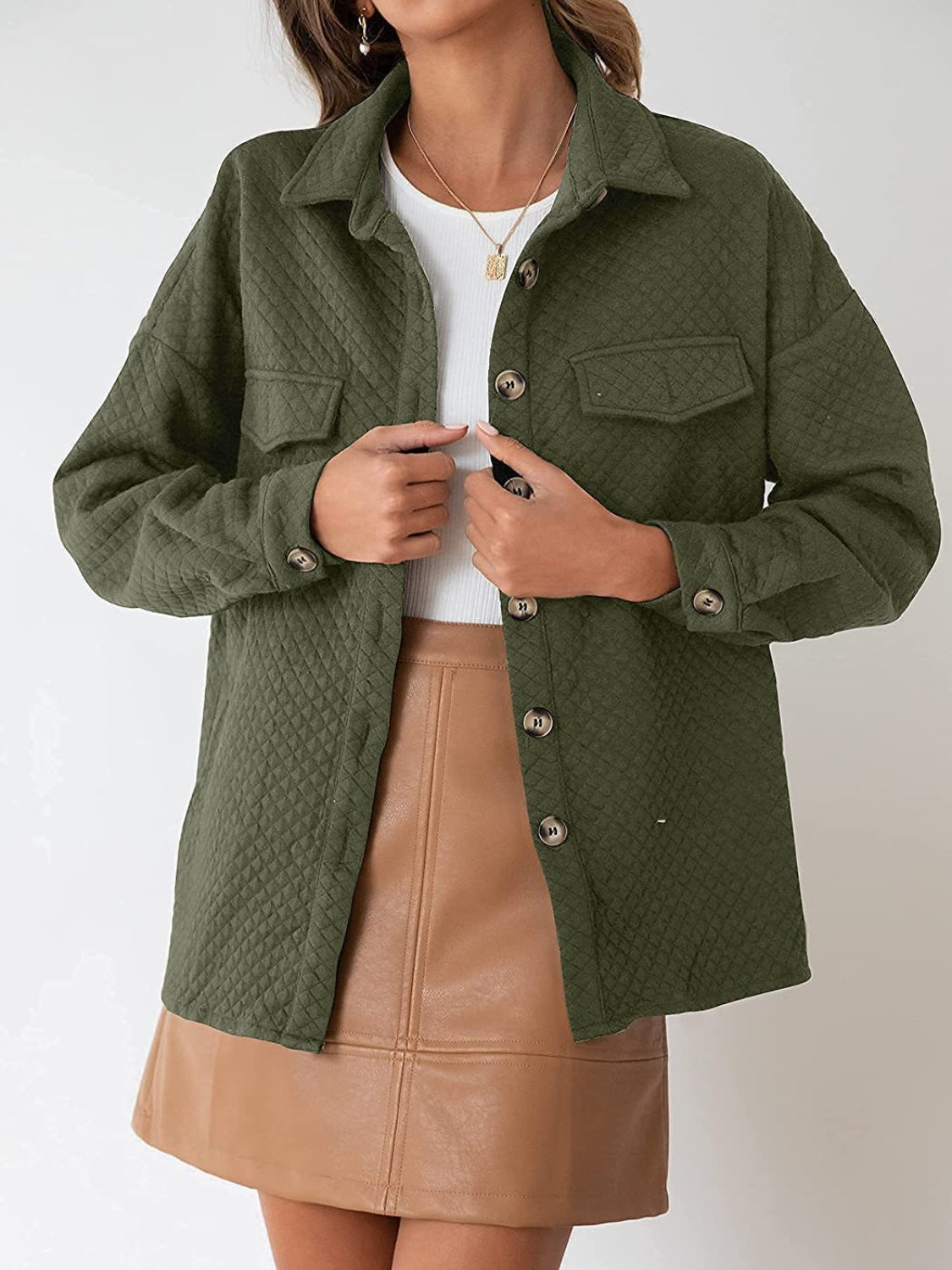 Button Up Dropped Shoulder Jacket