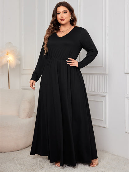 Plus Size Cutout V-Neck Long Sleeve Maxi Dress