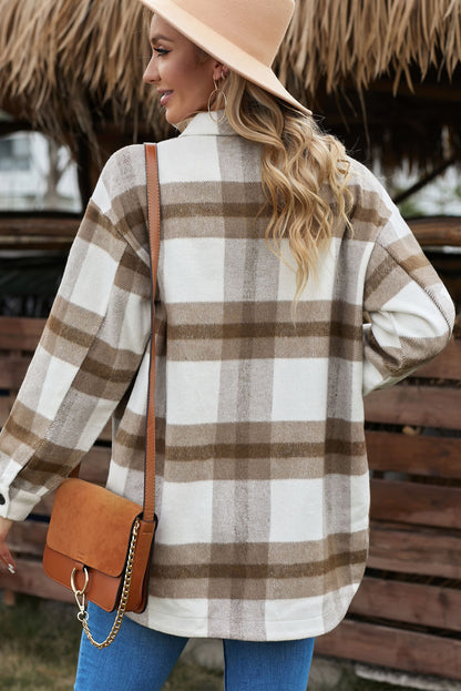 Plaid Dropped Shoulder Pocket Shacket