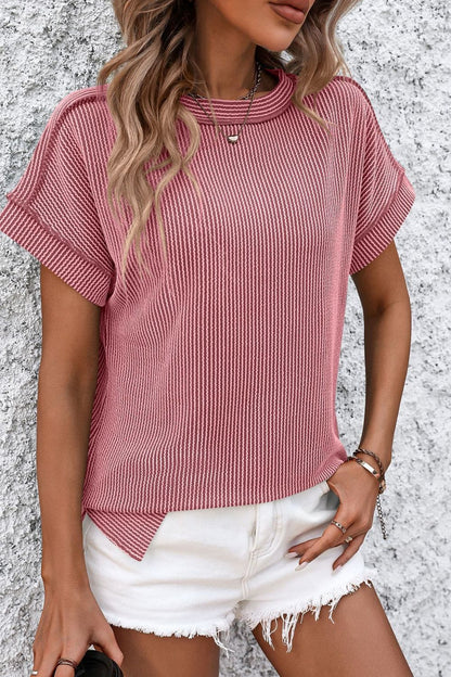 Striped Round Neck Short Sleeve T-Shirt