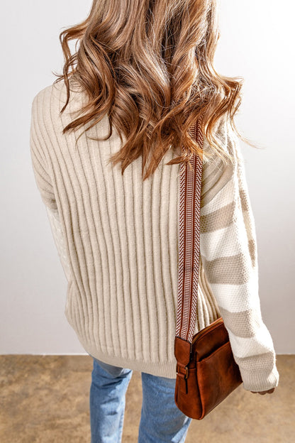 Cable-Knit Color Block Round Neck Sweater