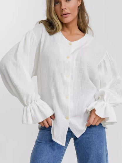 Button Up Flounce Sleeve Shirt