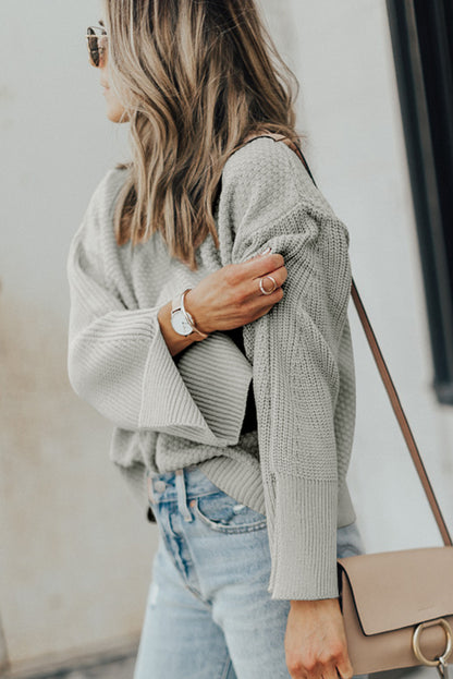 Textured Round Neck Long Sleeve Sweater