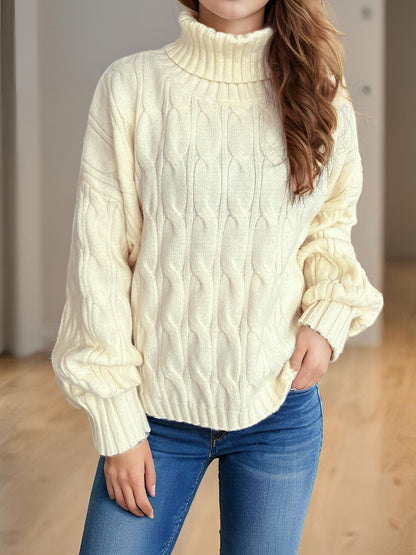 Cable-Knit Turtleneck Long Sleeve Sweater