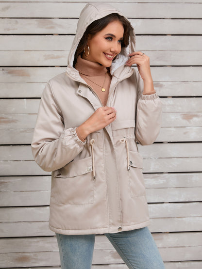 Drawstring Long Sleeve Hooded Jacket