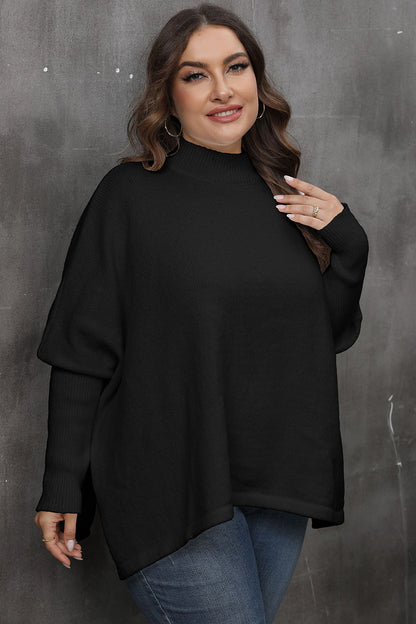 Mock Neck Raglan Sleeve Slit Sweater