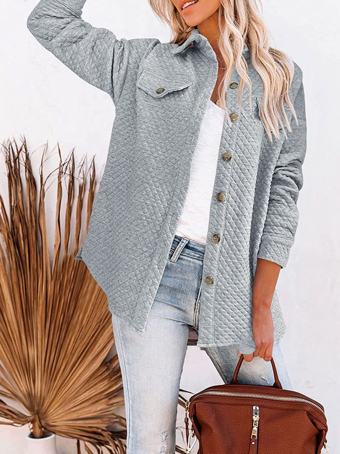 Button Up Dropped Shoulder Jacket