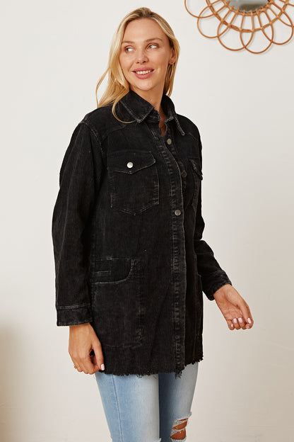 Raw Hem Pocketed Button Up Jacket