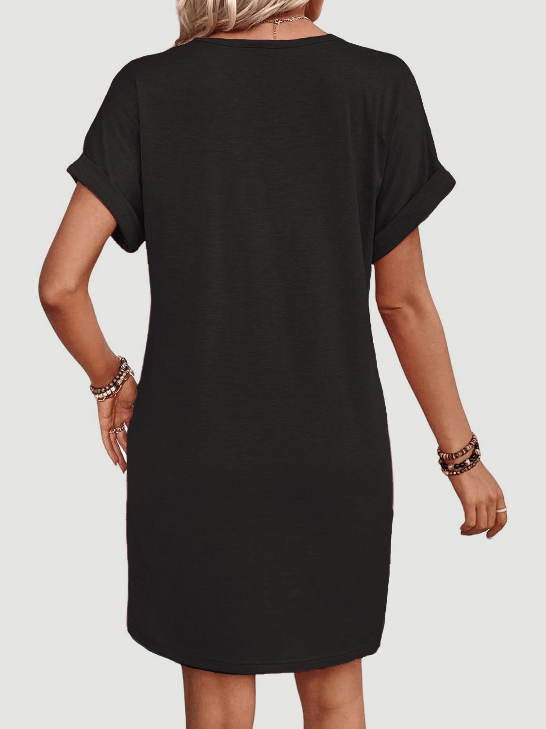 Quarter Button V-Neck Short Sleeve Dress