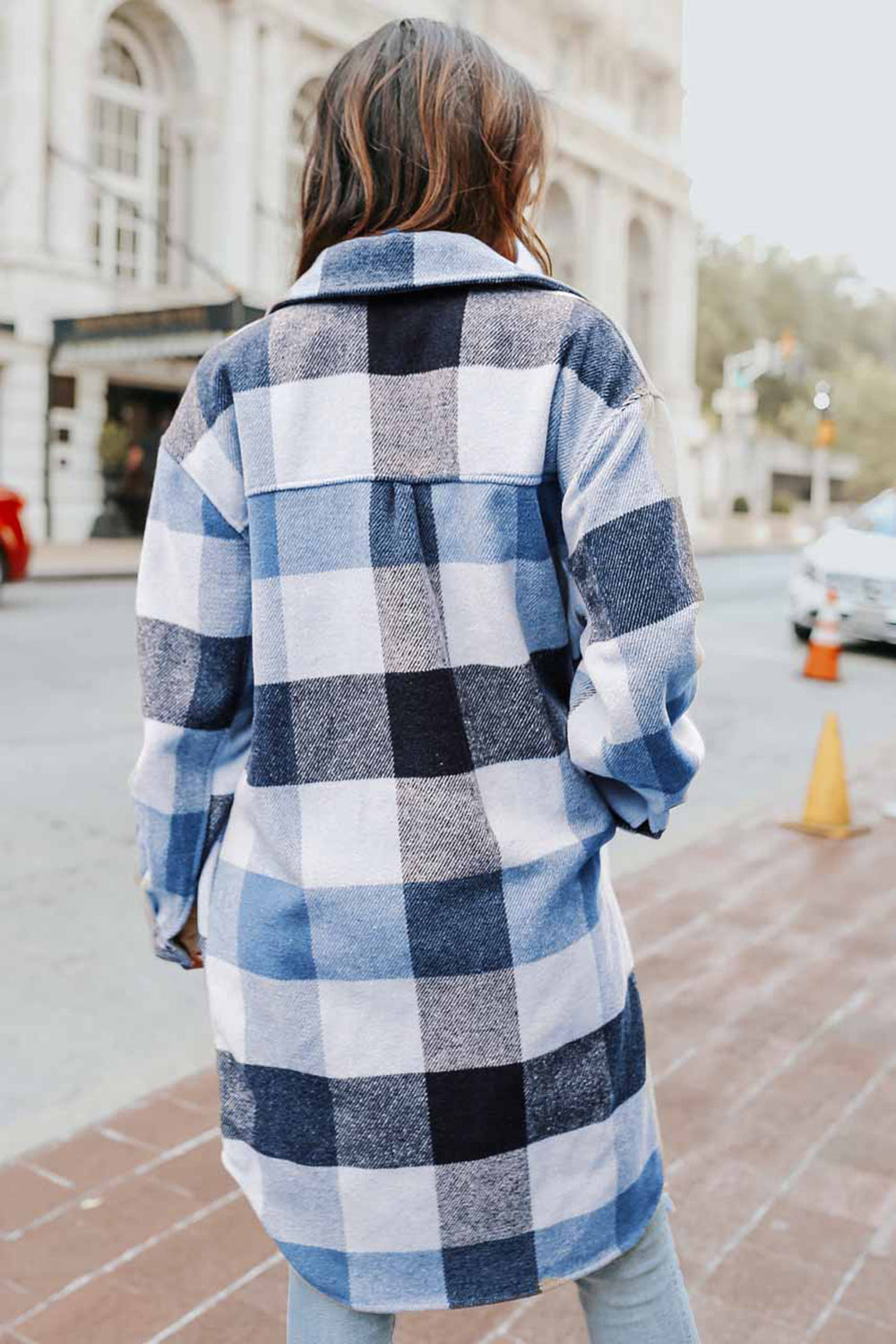 Plaid Button Up Dropped Shoulder Coat