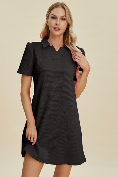 Double Take Full Size Texture Short Sleeve Dress