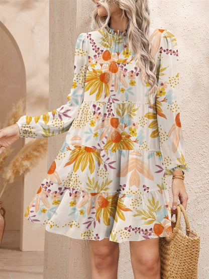 Tiered Printed Long Sleeve Mini Dress