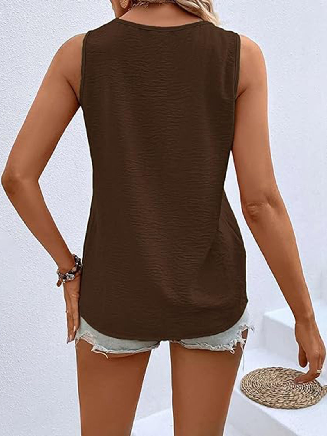 Full Size Decorative Button V-Neck Tank